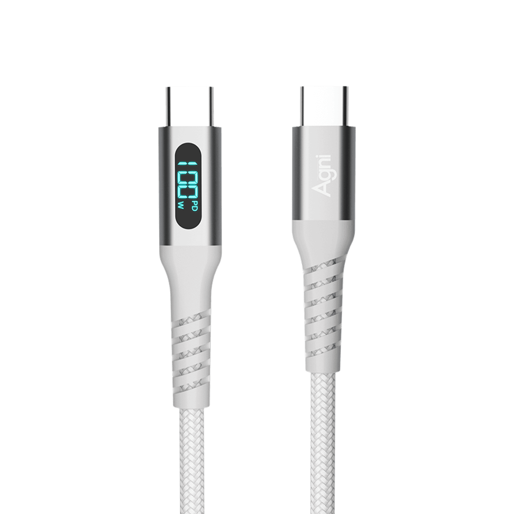 Кабель для зарядки Type-C-Type-C 100 Вт, LED дисплей, 1 метр, белый UC423-24-100W-CC-LED