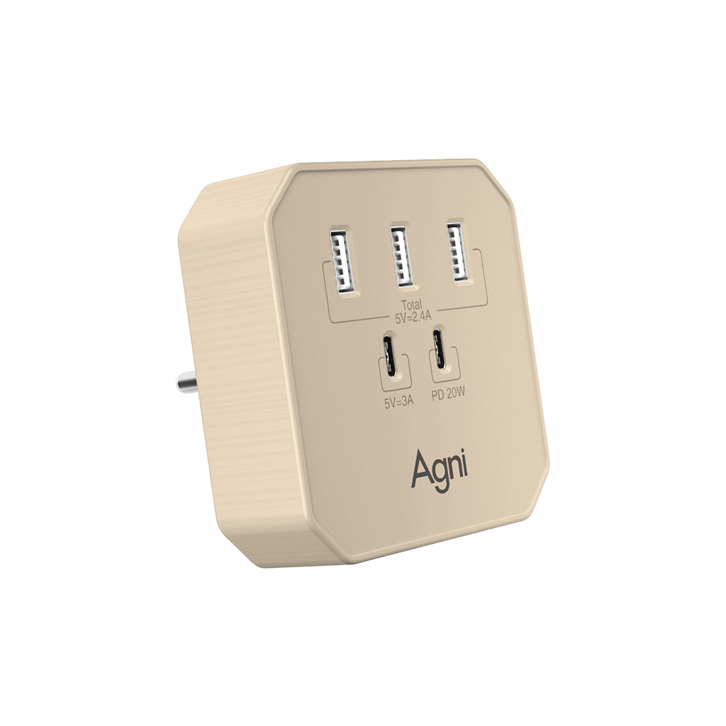 Зарядное устройство 3 USB + 2 Type-C 20 Вт, слоновая кость TP-WB2U3E