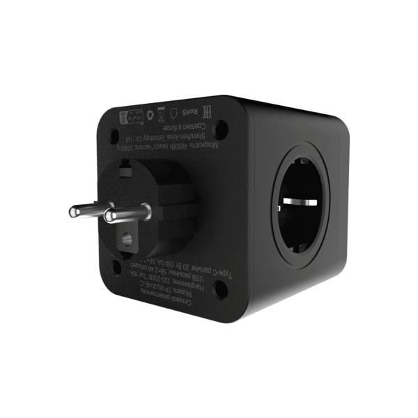 Разветвитель на 4 розетки, 2 USB + 1 Type-C 20 Вт, чёрный TP-WJ3U4E-C