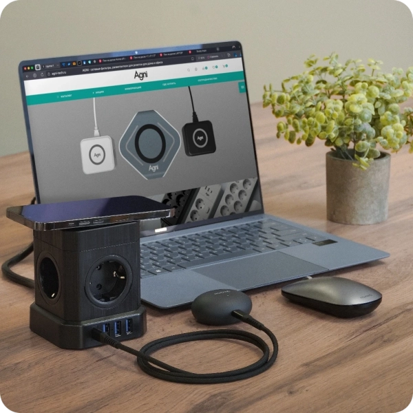 Сетевой фильтр башня 5 розеток, 2 метра, 3 USB + 1 Type-C 20 Вт, чёрный TP-VE4U5E-С