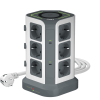 Сетевой фильтр башня 12 розеток, 2 метра, 3 USB + 2 Type-C 65 Вт, GaN, беспроводная зарядка, белый серый TP-VG6U12E-C-W
