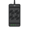 Сетевой фильтр плоский 4 розетки, 3 метра, 3 USB + 1 Type-C 20 Вт, чёрный TP-FS4U4E-PD