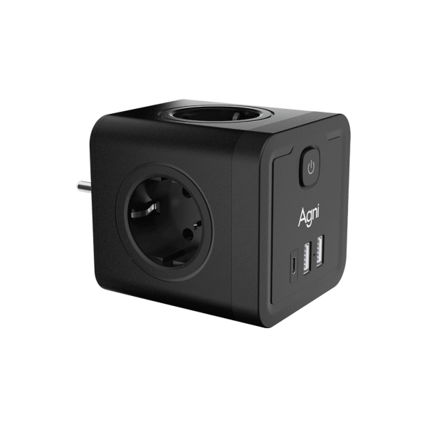 Разветвитель на 4 розетки, 2 USB + 1 Type-C 20 Вт, чёрный TP-WJ3U4E-C