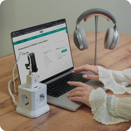 Сетевой фильтр башня 5 розеток, 5 метров, белый TP-VE4U5E