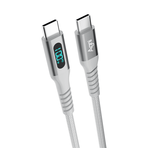 Кабель для зарядки Type-C-Type-C 100 Вт, LED дисплей, 1 метр, белый UC423-24-100W-CC-LED