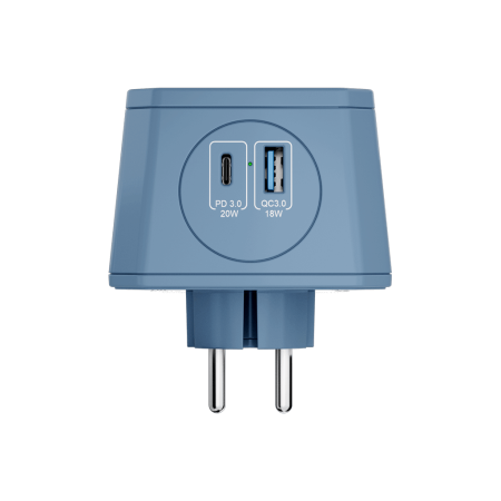 Разветвитель на 3 розетки, ночник, 1 USB 18 Вт + 1 Type-C 20 Вт, синий TP-WJ2U3E-L