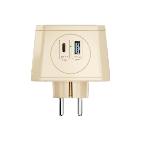 Разветвитель на 3 розетки, ночник, 1 USB 18 Вт + 1 Type-C 20 Вт, слоновая кость TP-WJ2U3E-L