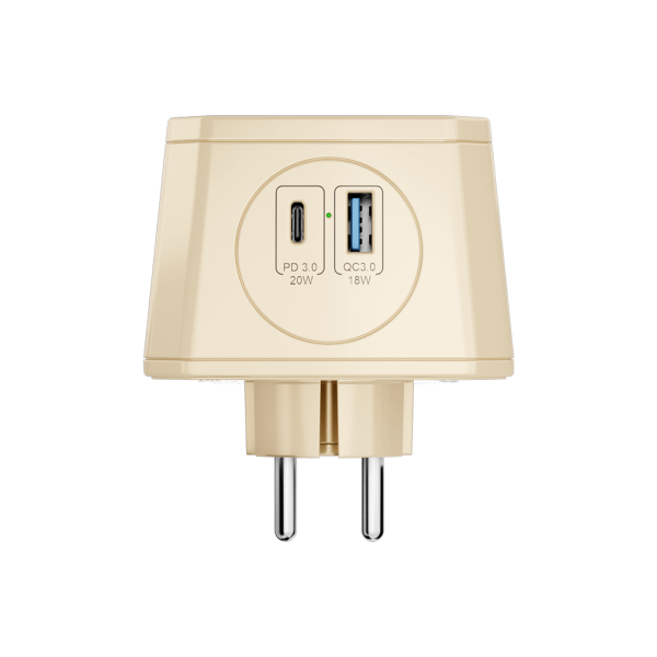 Разветвитель на 3 розетки, ночник, 1 USB 18 Вт + 1 Type-C 20 Вт, слоновая кость TP-WJ2U3E-L