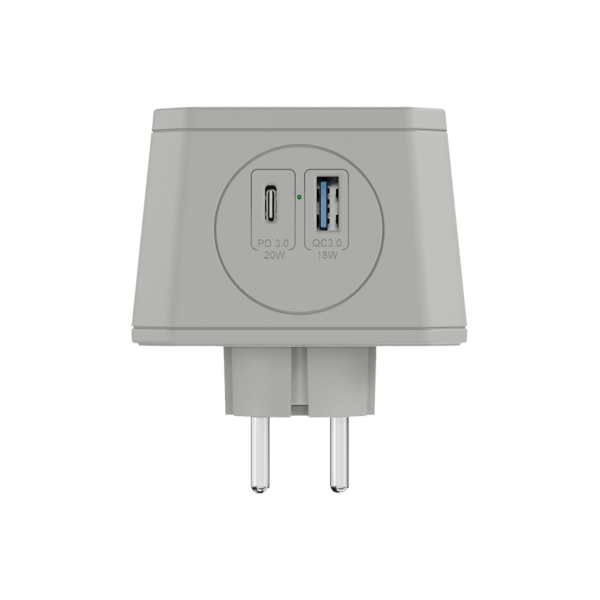 Разветвитель на 3 розетки, ночник, 1 USB 18 Вт + 1 Type-C 20 Вт, серебристо-серый TP-WJ2U3E-L