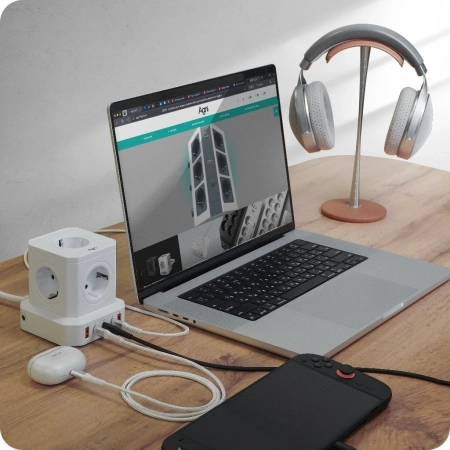 Сетевой фильтр башня 5 розеток, 2 метра, GaN зарядка, 2 USB +3 Type-C 65 Вт, белый TP-VE5U5E-С