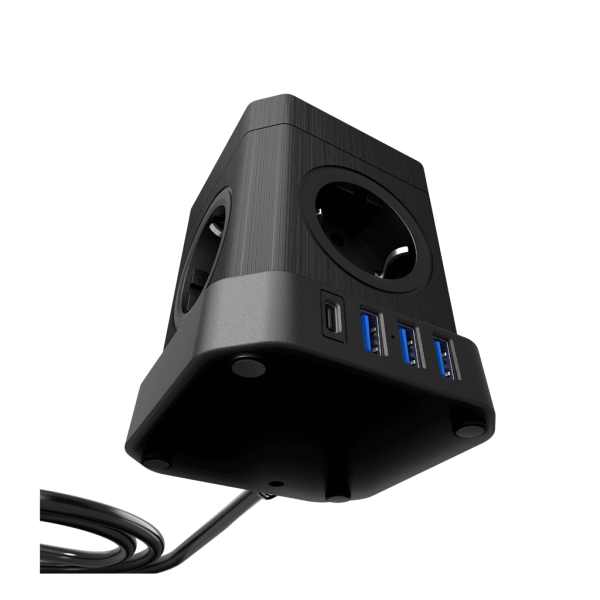 Сетевой фильтр башня 5 розеток, 2 метра, 3 USB + 1 Type-C 20 Вт, чёрный TP-VE4U5E-С