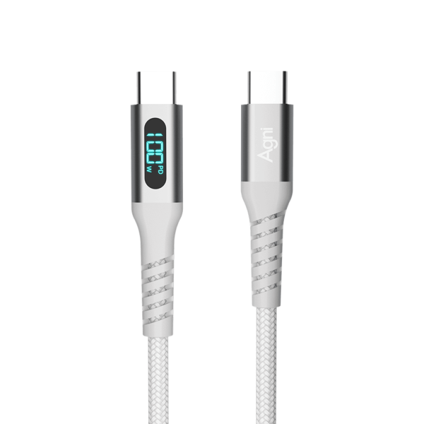 Кабель для зарядки Type-C-Type-C 100 Вт, LED дисплей, 1 метр, белый UC423-24-100W-CC-LED