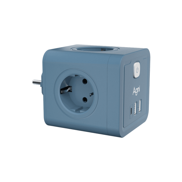 Разветвитель на 4 розетки, 2 USB + 1 Type-C 20 Вт, синий TP-WJ3U4E-C