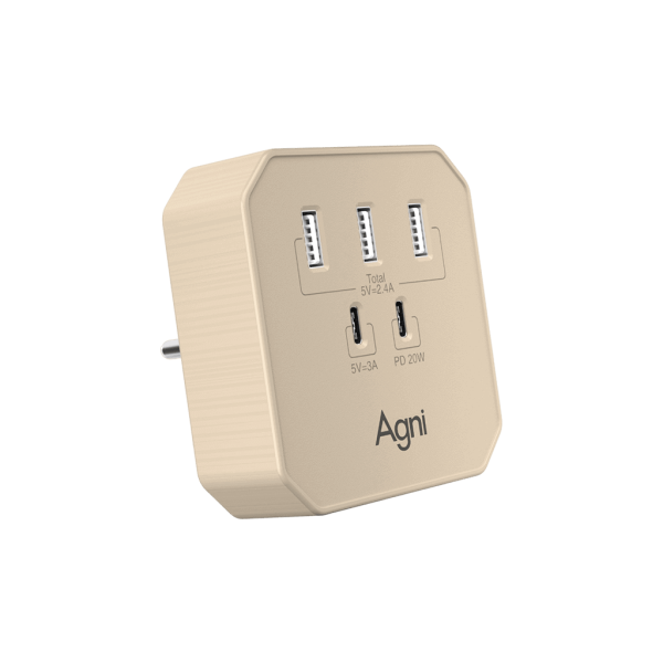 Зарядное устройство 3 USB + 2 Type-C 20 Вт, слоновая кость TP-WB2U3E