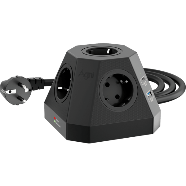 Сетевой фильтр пирамида 5 розеток, 2 метра, 2 USB-A+2 USB-C, чёрный TP-VH4U5E-PD