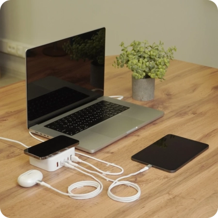 Зарядное устройство GaN 2 USB + 3 Type-C 100 Вт, 1,5 метра, белый TP-CA02-E