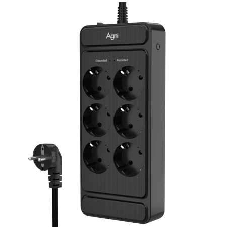 Cетевой фильтр плоский 6 розеток, 2 метра, чёрный TP-FS6E