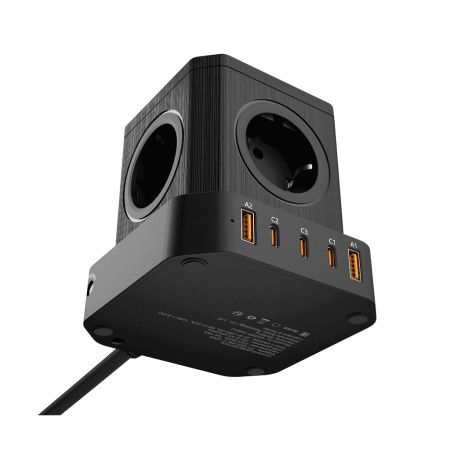 Сетевой фильтр башня 5 розеток, 2 метра, GaN зарядка, 2 USB +3 Type-C 65 Вт, чёрный TP-VE5U5E-С