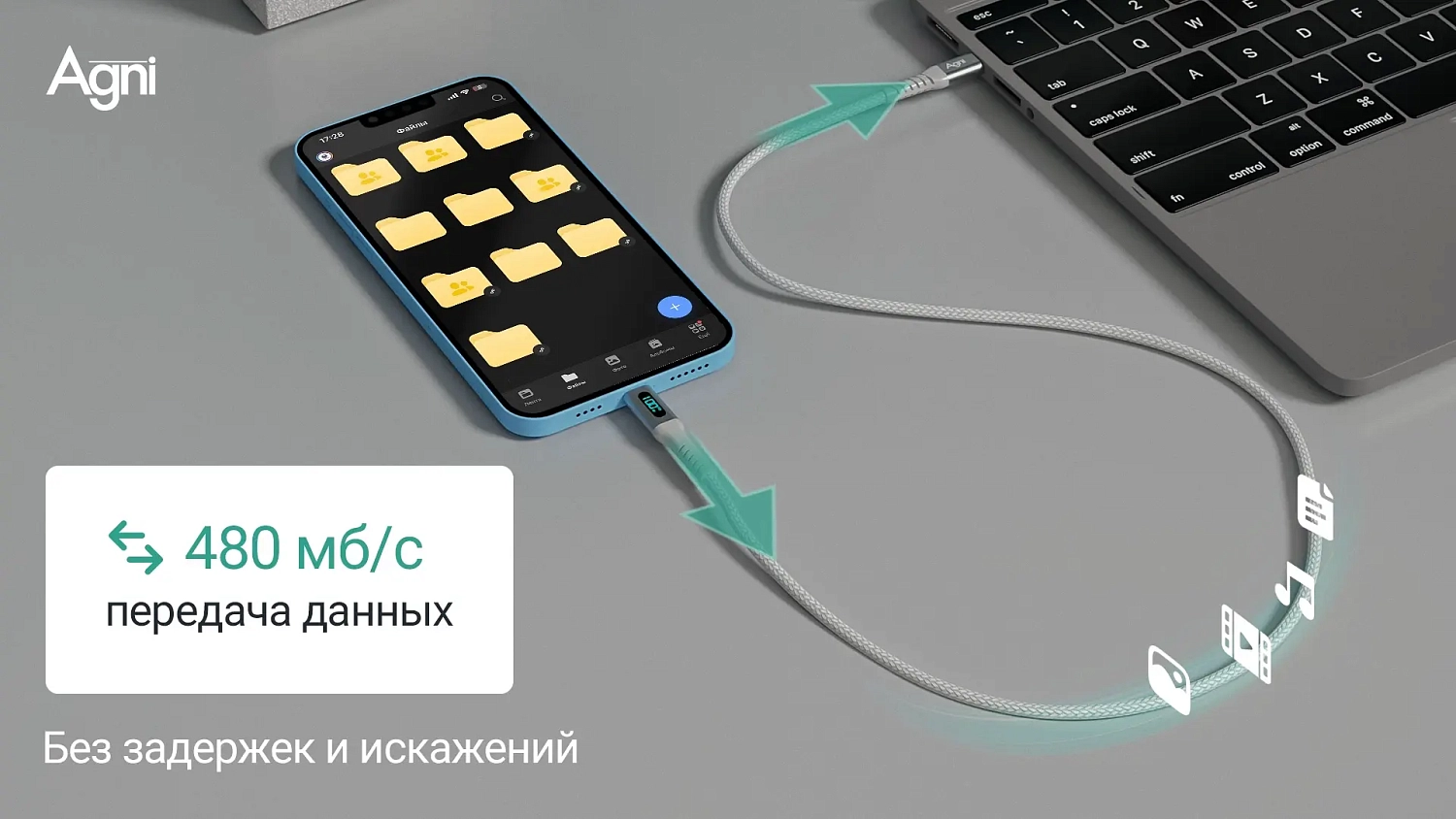 Кабель для зарядки Type-C-Type-C 100 Вт, LED дисплей, 1 метр, белый UC423-24-100W-CC-LED