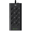 Сетевой фильтр плоский, 8 розеток, 3 метра, 3 USB + 1 Type-C 20 Вт, чёрный TP-FA4U8E-C
