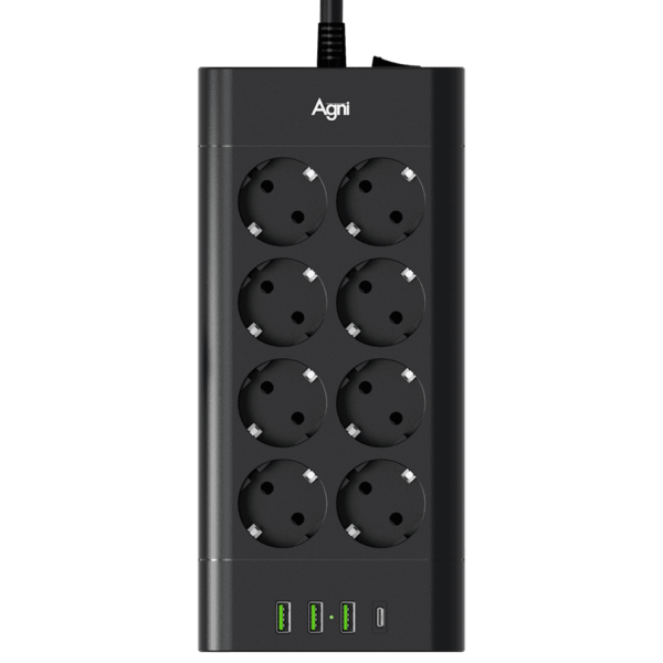 Сетевой фильтр плоский, 8 розеток, 3 метра, 3 USB + 1 Type-C 20 Вт, чёрный TP-FA4U8E-C