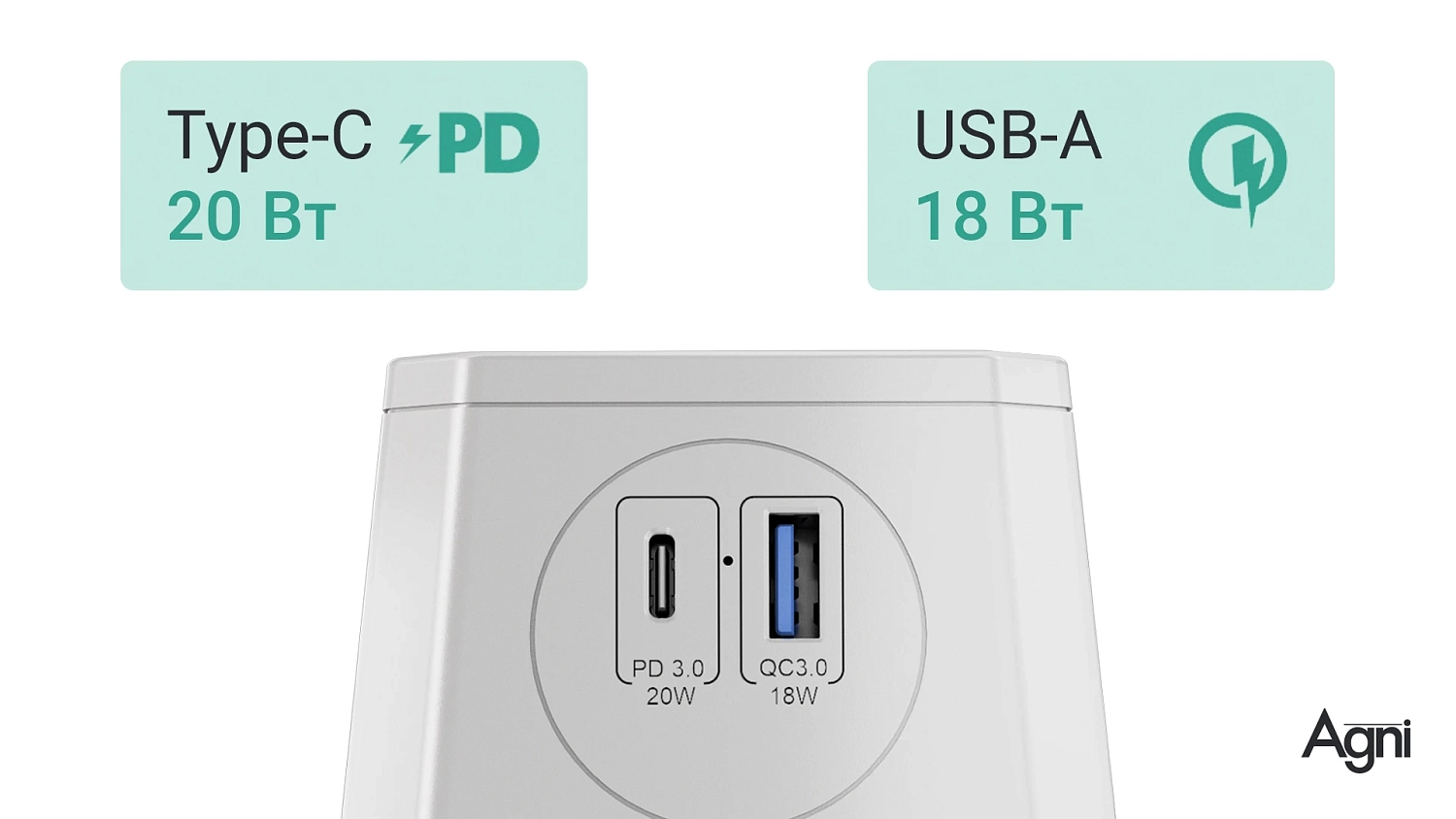 Разветвитель на 3 розетки, 1 USB 18 Вт + 1 Type-C 20 Вт, белый TP-WJ2U3E