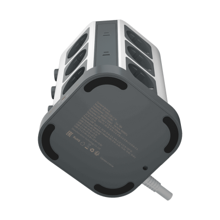 Сетевой фильтр башня 12 розеток, 2 метра, 3 USB + 2 Type-C 65 Вт, GaN, беспроводная зарядка, белый серый TP-VG6U12E-C-W