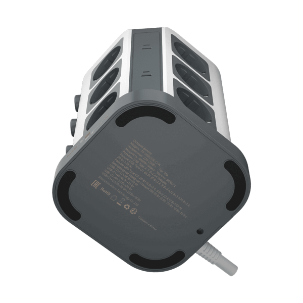 Сетевой фильтр башня 12 розеток, 2 метра, 3 USB + 2 Type-C 65 Вт, GaN, беспроводная зарядка, белый серый TP-VG6U12E-C-W