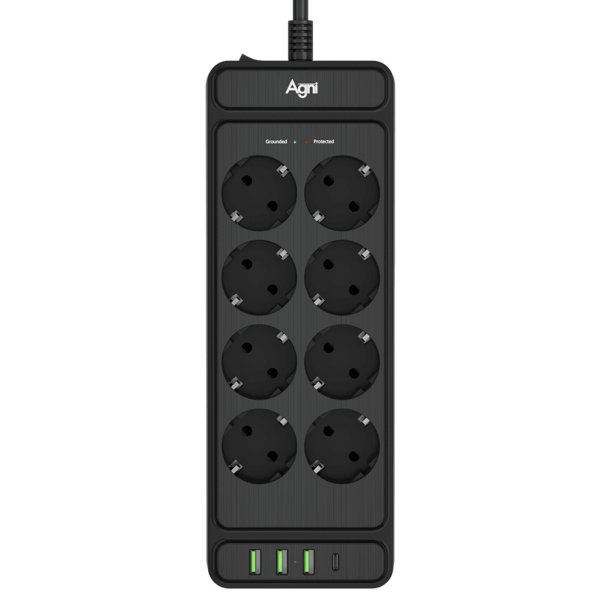 Сетевой фильтр плоский 8 розеток, 5 метров, 3 USB + 1 Type-C 20 Вт, чёрный TP-FS4U8E-PD