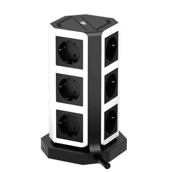 Сетевой фильтр башня 9 розеток, 2 метра, 4 USB + 1 Type-C 65 Вт, чёрный белый TP-VD5U9E-C