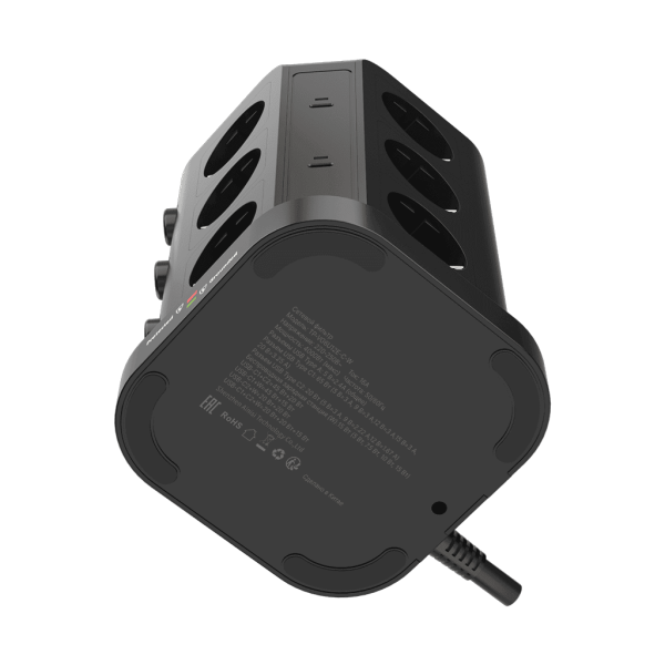 Сетевой фильтр башня 12 розеток, 2 метра, 3 USB + 2 Type-C 65 Вт, GaN, беспроводная зарядка, чёрный TP-VG6U12E-C-W