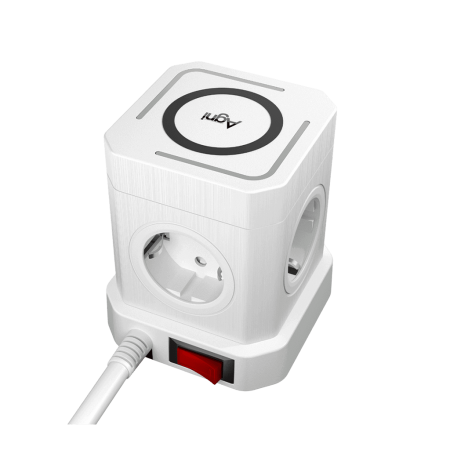 Сетевой фильтр башня 4 розетки, 2 метра, 3 USB + 1 Type-C 20 Вт, беспроводная зарядка, белый TP-VE4U5E-C-W