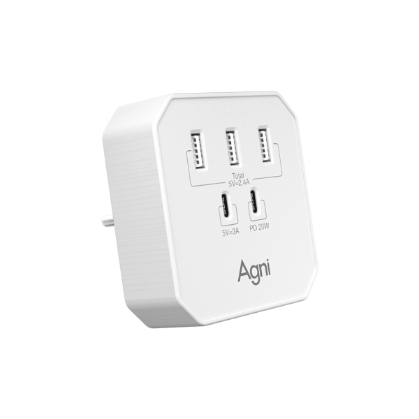 Зарядное устройство 3 USB + 2 Type-C 20 Вт, белый TP-WB2U3E