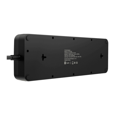 Сетевой фильтр плоский с 2 выключателями 10 розеток, 3 метра, 3 USB + Type-C 20 Вт, чёрный TP-FO4U10E-C