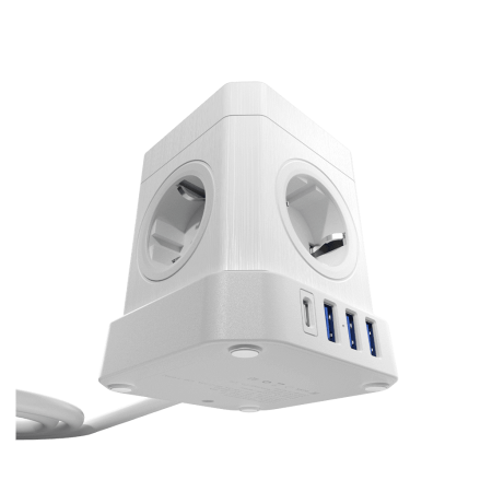 Сетевой фильтр башня 4 розетки, 2 метра, 3 USB + 1 Type-C 20 Вт, беспроводная зарядка, белый TP-VE4U5E-C-W
