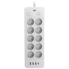 Сетевой фильтр плоский с 2 выключателями 10 розеток, 3 метра, 3 USB + Type-C 20 Вт, белый TP-FO4U10E-C