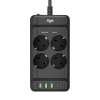 Сетевой фильтр плоский 4 розетки, 2 метра, 3 USB + 1 Type-C 20 Вт, чёрный TP-FS4U4E-PD