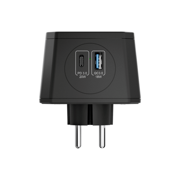 Разветвитель на 3 розетки, ночник, 1 USB 18 Вт + 1 Type-C 20 Вт, чёрный TP-WJ2U3E-L