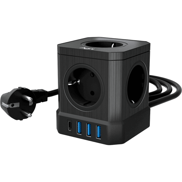 Сетевой фильтр башня 5 розеток, 5 метров, 3 USB + 1 Type-C 20 Вт, чёрный TP-VE4U5E-С