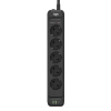 Сетевой фильтр плоский 5 розеток, 2 метра, 2 USB + 1 Type-C 20 Вт, чёрный TP-FS3U5E-PD