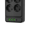 Сетевой фильтр плоский 8 розеток, 2 метра, 3 USB + 1 Type-C 20 Вт, чёрный TP-FS4U8E-PD