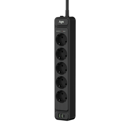 Сетевой фильтр плоский 5 розеток, 2 метра, 2 USB + 1 Type-C 20 Вт, чёрный TP-FS3U5E-PD