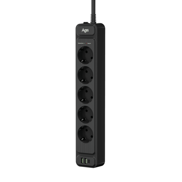 Сетевой фильтр плоский 5 розеток, 3 метра, 2 USB + 1 Type-C 20 Вт, чёрный TP-FS3U5E-PD