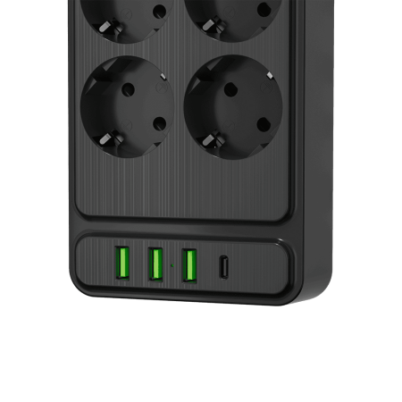 Сетевой фильтр плоский 8 розеток, 3 метра, 3 USB + 1 Type-C 20 Вт, чёрный TP-FS4U8E-PD