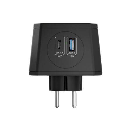 Разветвитель на 3 розетки, 1 USB 18 Вт + 1 Type-C 20 Вт, чёрный TP-WJ2U3E