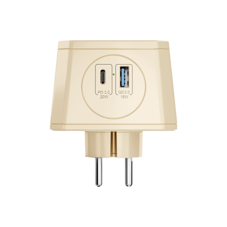 Разветвитель на 3 розетки, 1 USB 18 Вт + 1 Type-C 20 Вт, слоновая кость TP-WJ2U3E