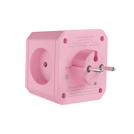 Разветвитель на 3 розетки, ночник, 1 USB 18 Вт + 1 Type-C 20 Вт, розовая сакура TP-WJ2U3E-L