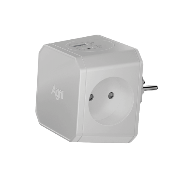 Разветвитель на 3 розетки, 1 USB 18 Вт + 1 Type-C 20 Вт, серебристо-серый TP-WJ2U3E