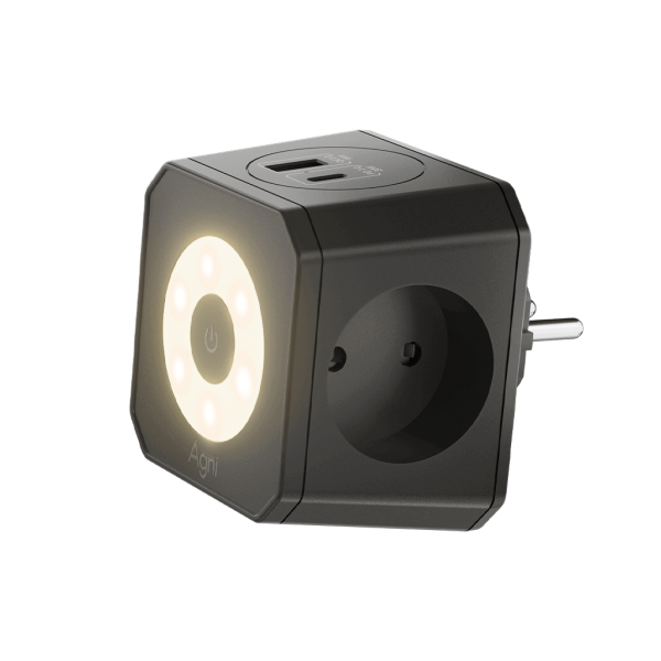 Разветвитель на 3 розетки, ночник, 1 USB 18 Вт + 1 Type-C 20 Вт, чёрный TP-WJ2U3E-L