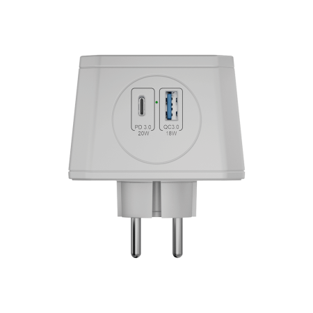 Разветвитель на 3 розетки, 1 USB 18 Вт + 1 Type-C 20 Вт, серебристо-серый TP-WJ2U3E